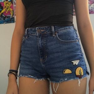Denim patch shorts
